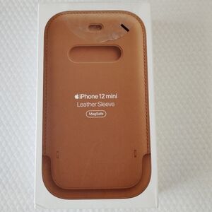 iPhone 12 Mini Leather Case Sleeve, Genuine, Apple, w/MagSafe Apple Saddle Brown